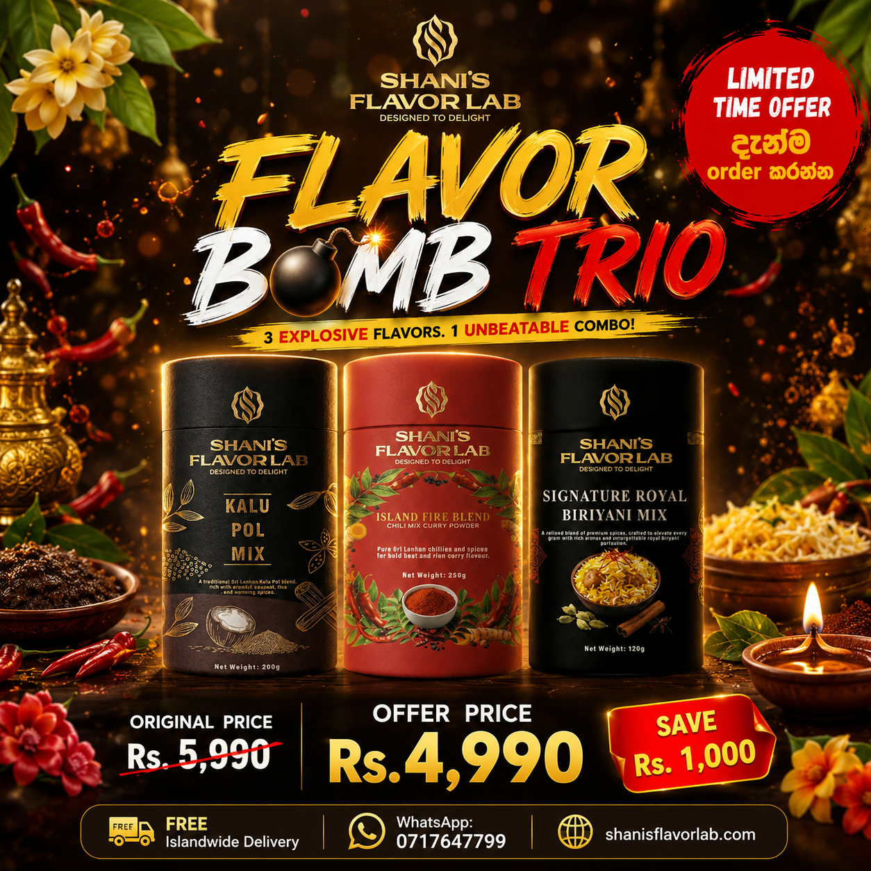Flavor Bomb Trio | Premium Sri Lankan Spice Mix Combo